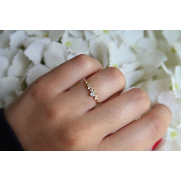 Dainty Sterling Silver Cubic Zirconia Ring, Multi Diamond CZ Ring, Stacking Ring - Picture 5 of 7